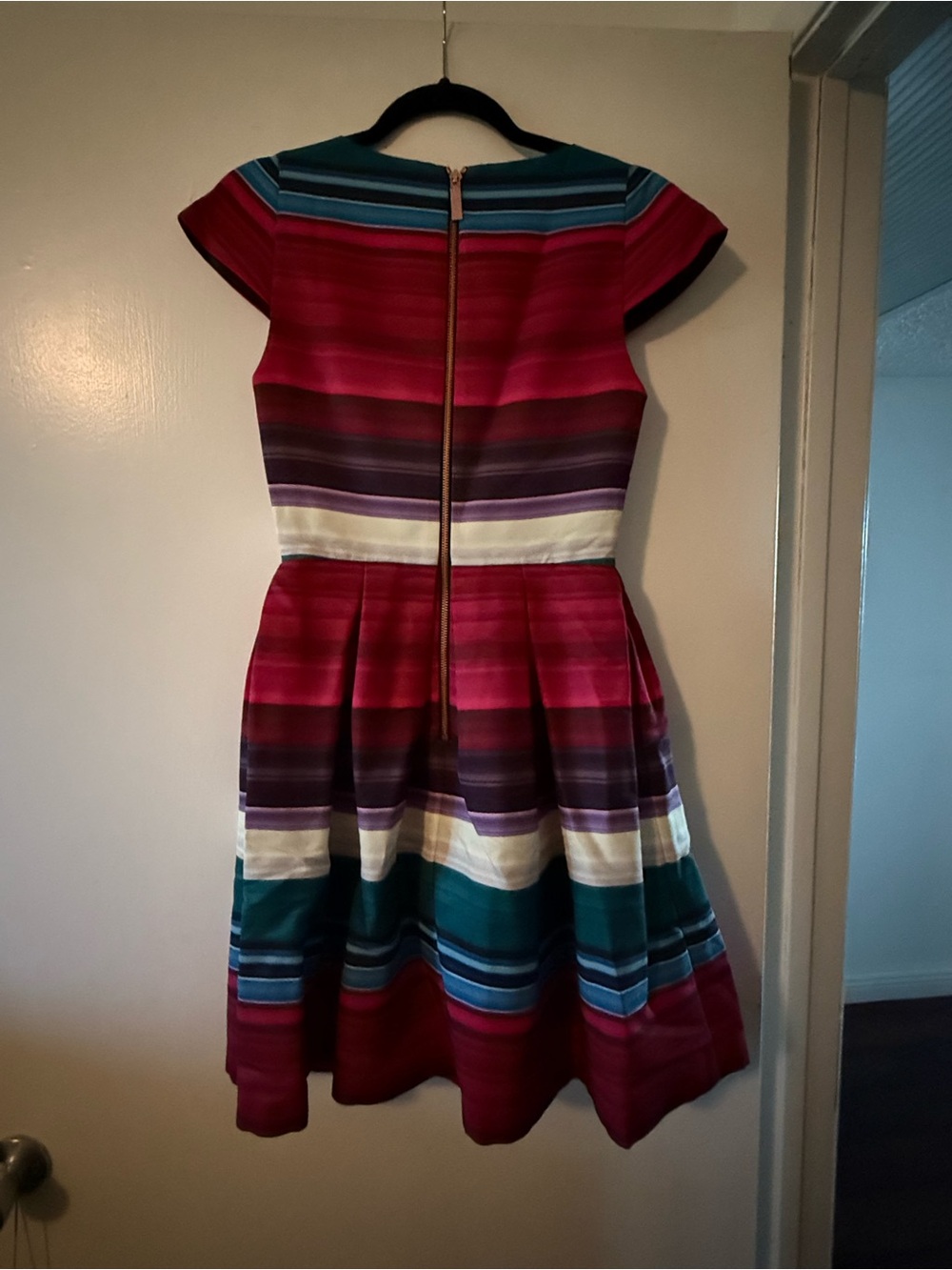 Ted Baker Striped Fit-and-Flare Dress in Berry, Teal & Navy - Picture 3 of 5